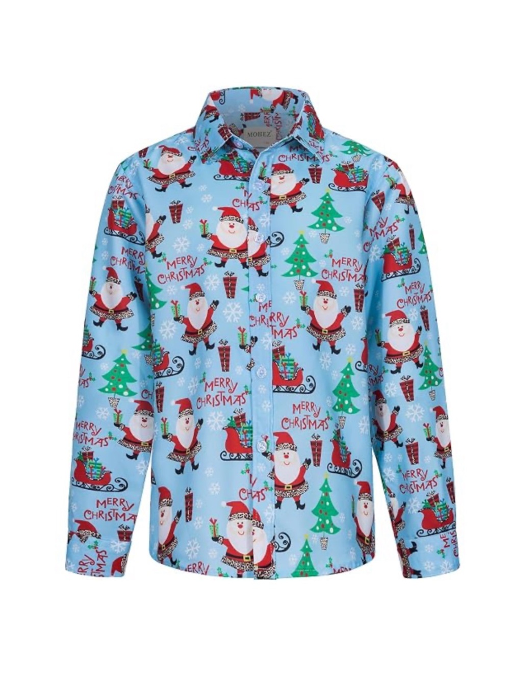 MOHEZ  Christmas Button Up casual Santa Printed long sleeve shirt size 11-12Y